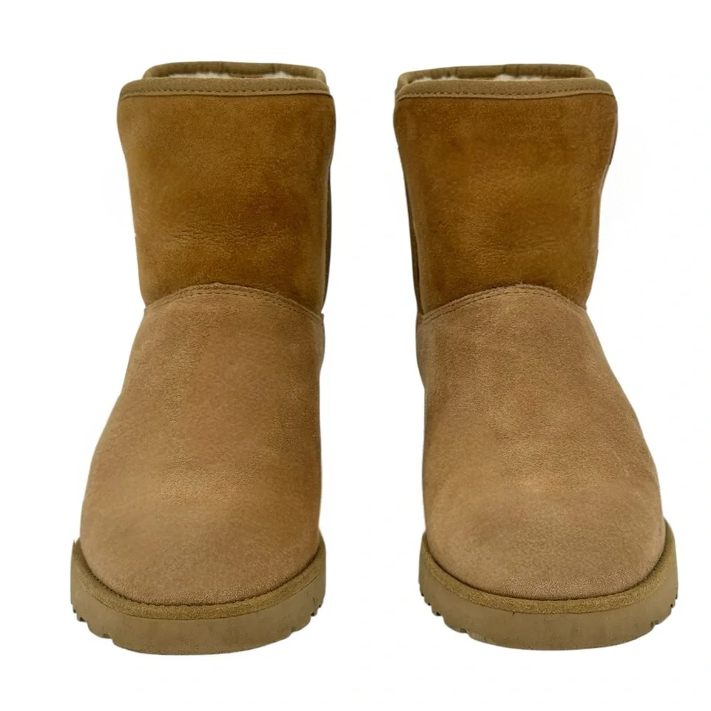 UGG Mini Suede Shearling Lined Wedge Classic Slim Boots Chestnut Size 7
